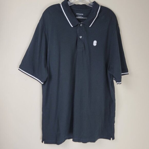 Coach Men Polo Shirt Signature Logo XXL Classic Black Designer Polo - Picture 4 of 14